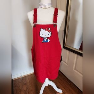 Hello Kitty Red Denim Overall Skirt Forever 21 NWT